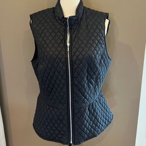 White House Black Market Women's Black Quilted Peplum Vest, Size Large